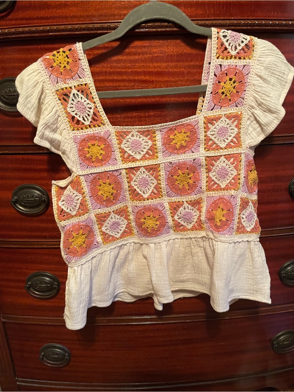 Boho Crochet Multi-Color Patchwork Top
